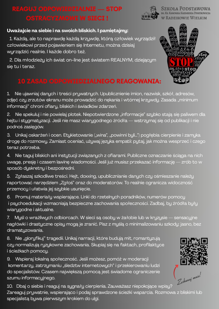 📢 REAGUJ ODPOWIEDZIALNIE — STOP OSTRACYZMOWI W SIECI! 🚫💬