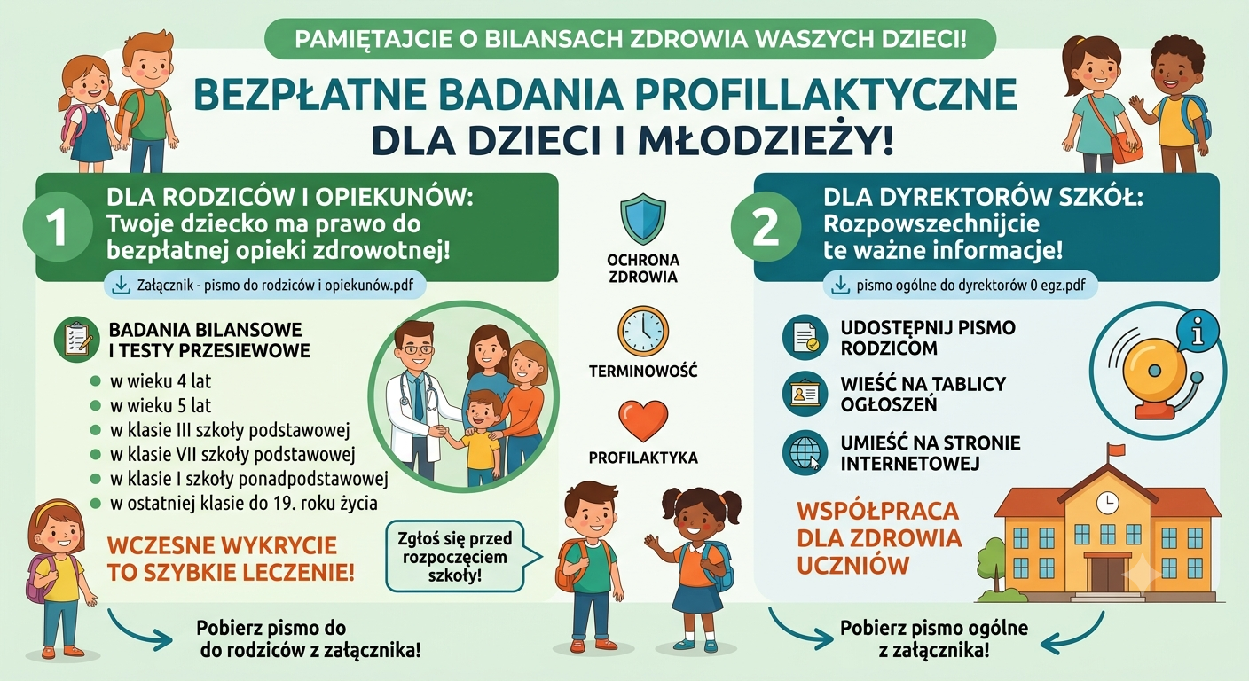 Ważne: Bezpłatne badania profilaktyczne i bilanse zdrowia dla dzieci i młodzieży!